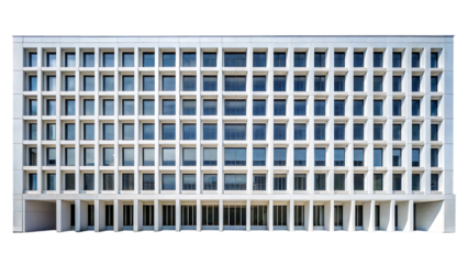 Tall rectangular white building with many windows isolated on a transparent background architecture