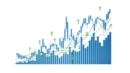 Graph showing positive trends over time isolated on transparent background