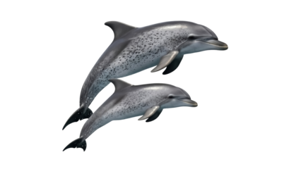 Isolated pair of Atlantic spotted dolphins swimming, underwater marine wildlife stock art