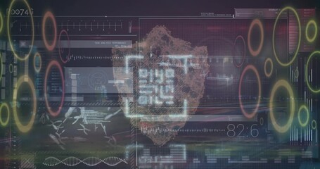 Animation of data processing and digital human brain over black background - Powered by Adobe
