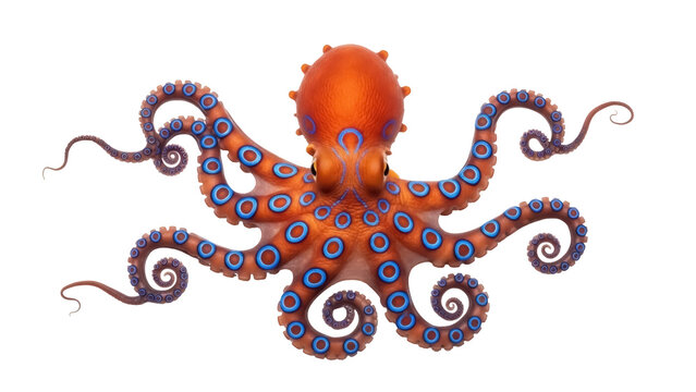 Isolated Blue-Ringed Octopus Hapalochlaena, poisonous marine animal with vivid warning coloration
