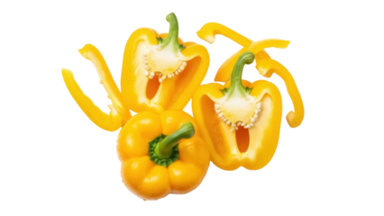 Isolated yellow bell peppers on display for sale at the local grocery store marketplace