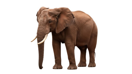 Obraz premium Isolated African elephant, standing facing viewer, its long tusks visible in eye-level shot