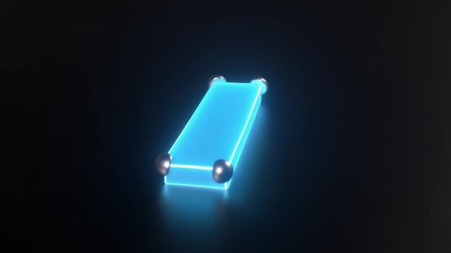 3D Render of a Futuristic Solid State Battery Cell with Glowing Blue Neon Light and Metallic Terminals on Black Background