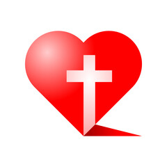 Red heart with white cross christian icon vector design