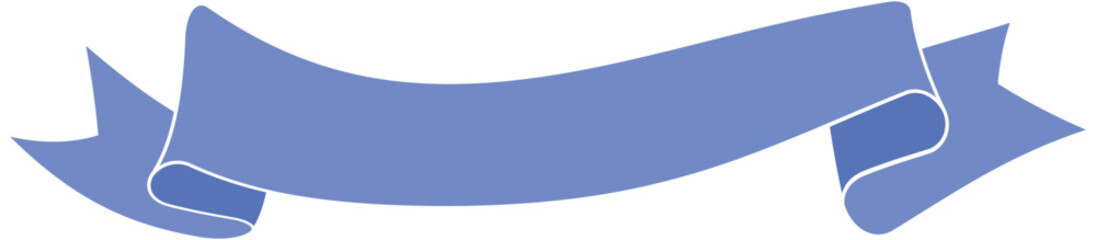 Blank horizontal blue textile ribbon banner with elegant curved edges and white border outline