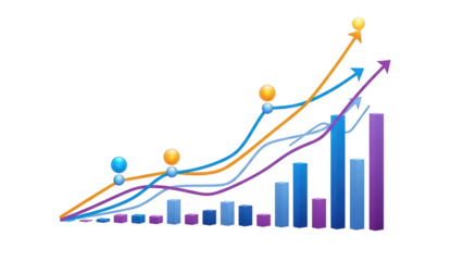 Growing trends and performance metrics isolated on transparent background