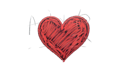 A simple red heart drawn with chalk surrounded by handwritten chalk letters on a black background