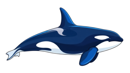 Isolated cartoon orca in profile, playful marine mammal, nature icon, ocean predator mascot