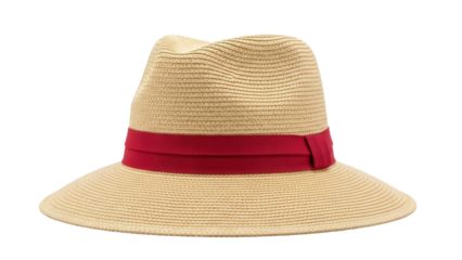 Isolated sun straw wide-brimmed hat with a red band for summer fashion and sun protection
