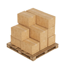 나무 팔레트와 쌓인 골판지 상자 목업 Wooden Pallet and Stacked Cardboard Boxes Mock up