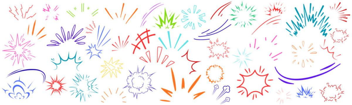 Comic burst doodles. Line twinkle icon with manga effect and chalk sunburst, surprise element. Vector illustration 