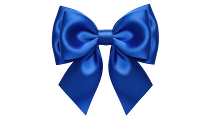 Isolated vibrant blue satin ribbon bow, decorative celebration element on neutral surface