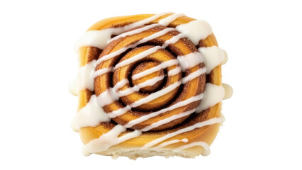 Isolated cinnamon bun with cream cheese icing, a sweet pastry dessert for breakfast or snack