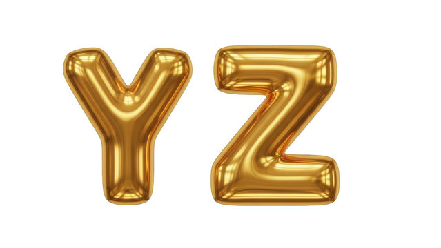 Golden balloon letters yz isolated on transparent background