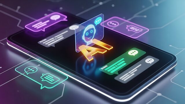 AI Chatbot Interface on Smartphone with Digital Assistant Features - Powered by Adobe