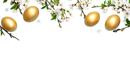 Fototapeta premium An illustration of colorful Easter eggs and spring flowers, creating a beautiful holiday decoration with flowers on a white background