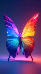 Abstract Geometric Glass Butterfly With Soft Pastel Neon Lighting And Sharp Edges