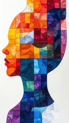 Beautiful Stained Glass Style Human Profile Portrait Celebrating Diversity And Knowledge