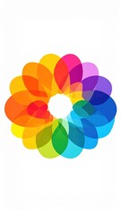Abstract Circular Logo With Overlapping Translucent Rainbow Petals On White Background