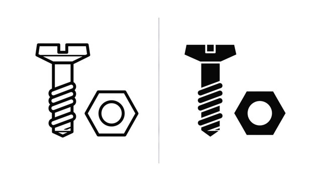 Screw and nut icon in outline and solid style