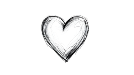 A sketchy white heart drawn with charcoal on a black background