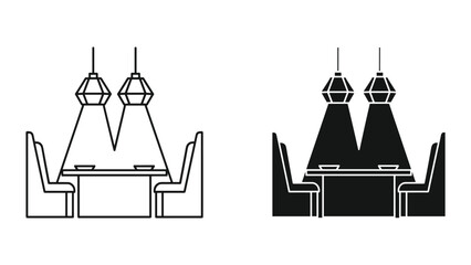 Modern dining table with pendant lights in minimalist style