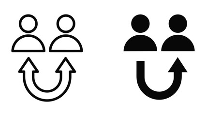 Exchange between two people illustrated with simple icons