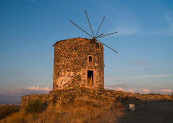 Balıkesir, T&uuml;rkiye.  Cunda's historic traditional windmills.