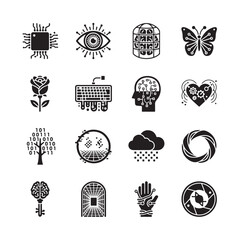 Abstract Futuristic Technology Icons Set on White Background - Creative Digital Concepts