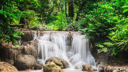 beautiful Erawan wallterfall, national park in Kanchanaburi, Thailand
