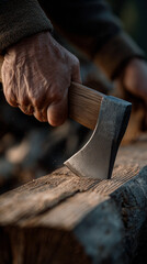 Man chopping wood close-up