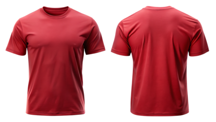 Red short sleeve t shirts front and back isolated on a transparent background red t shirts red clothing