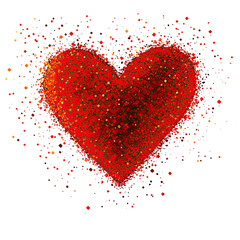 Geometric abstract red heart pattern made of tiny red dots modern romantic design on transparent background