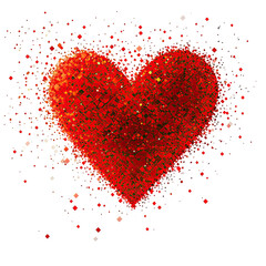 Geometric abstract red heart pattern made of tiny red dots modern romantic design on transparent background
