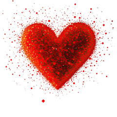 Geometric abstract red heart pattern made of tiny red dots modern romantic design on transparent background