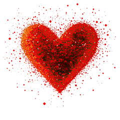 Geometric abstract red heart pattern made of tiny red dots modern romantic design on transparent background
