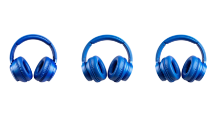 Blue Wireless Over-Ear Headphones Front View, Modern Audio Device, Isolated PNG