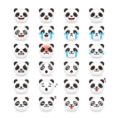 Obraz premium Adorable Panda Face Emoticons Collection, Huge Grid of Kawaii Panda Expressions and Character Reactions for Chat Apps and Social Media, Cute Animal Emoji Sticker Set with Happy, Sad, Angry, and Sleepy