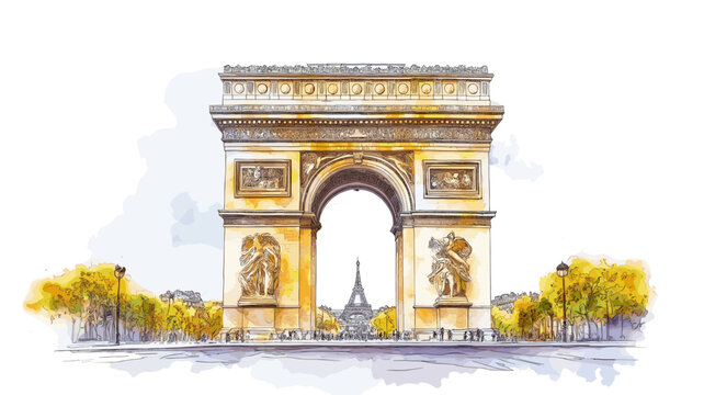 Arc de Triomphe. Arc de Triomphe watercolor vector illustration