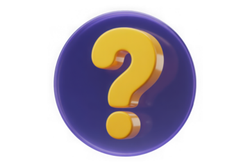 3d yellow question mark on purple circle isolated on transparent background