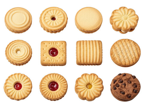 Collection of assorted cookies isolated on transparent background