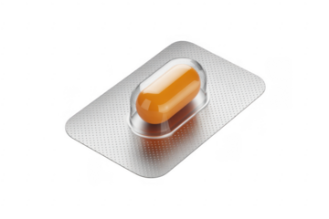 Orange capsule in blister pack pill medication orange color isolated on a transparent background