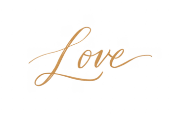 Golden love word handwritten calligraphy script transparent background