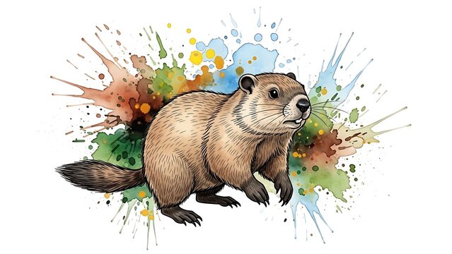 Vibrant woodchuck in colorful splash