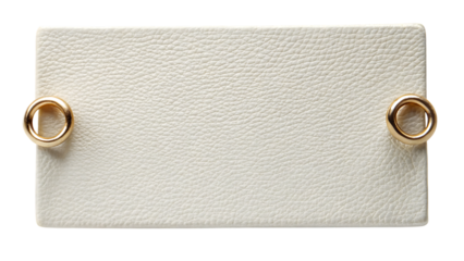 White leather clutch bag with gold rings isolated on a transparent background rectangular shape textured surface