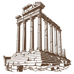 Fototapeta premium Ancient Temple Ruins Silhouette Vector Icon of Roman Greek Architecture Ruins