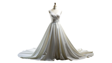 White wedding dress on a mannequin isolated on a transparent background fashion