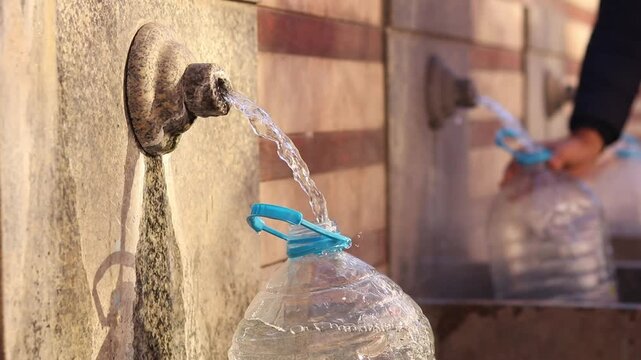 Public mineral hot water fountains. Ancient hot springs in the center of Sofia, Bulgaria. Hot mineral water source available to everyone. One of many springs in Sofia, Serdika district. Healing water