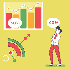 business data chart with person and performance gauge